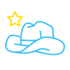 Cartoon image of a cowboy hat and a star