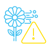 Cartoon symbol featuring a flower, wind and a beware sign